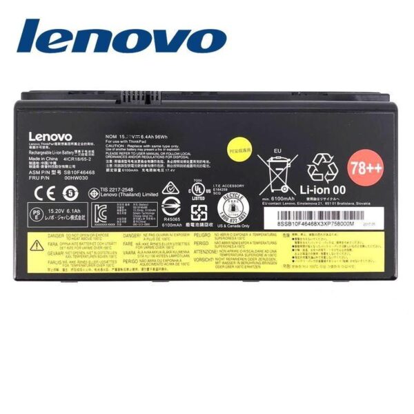 Original 00HW030 Laptop Battery for Lenovo ThinkPad P70 P71 P72 Series Notebook SB10F46468 78++ 78+ 01AV451 4X50K14092 Black 15V 96Wh